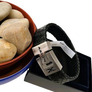 AXION Men's Stainless Steel Clasp & Genuine Black Leather Bracelet Men's Gifts